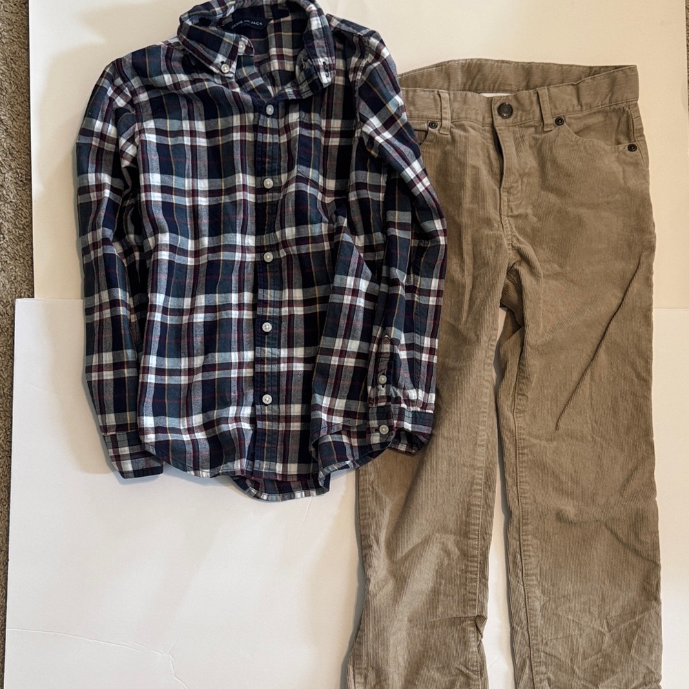 Janie and Jack Navy Plaid Shirt and Tan Pants Set